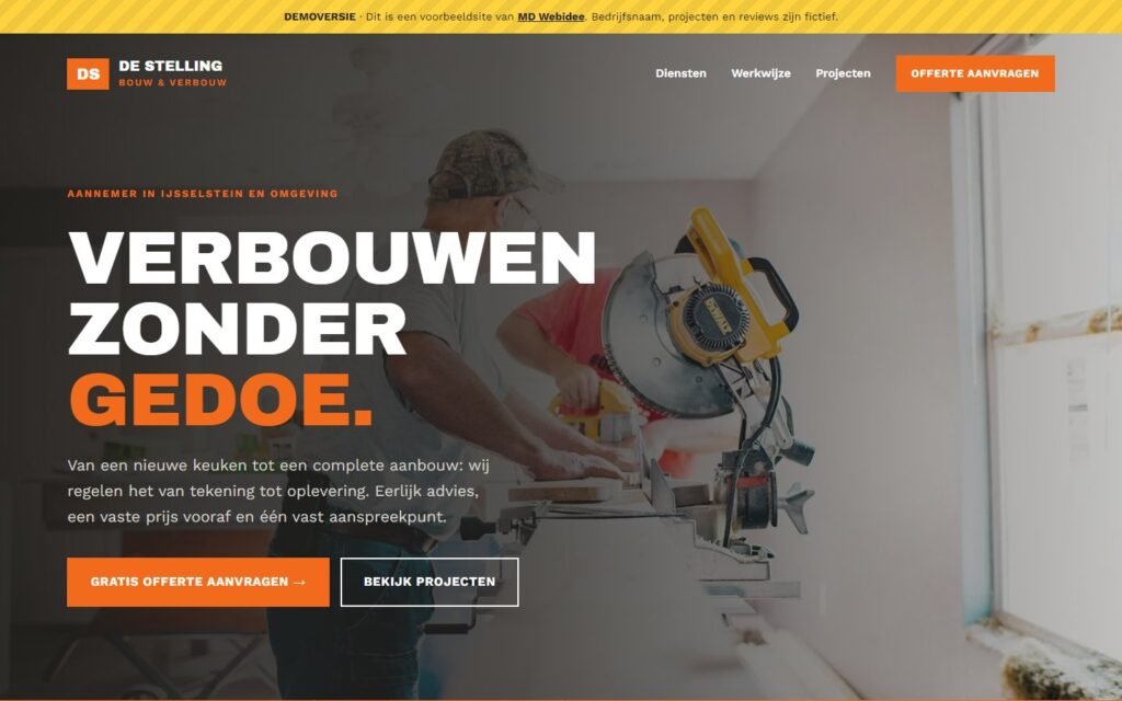 Screenshot demosite aannemer De Stelling