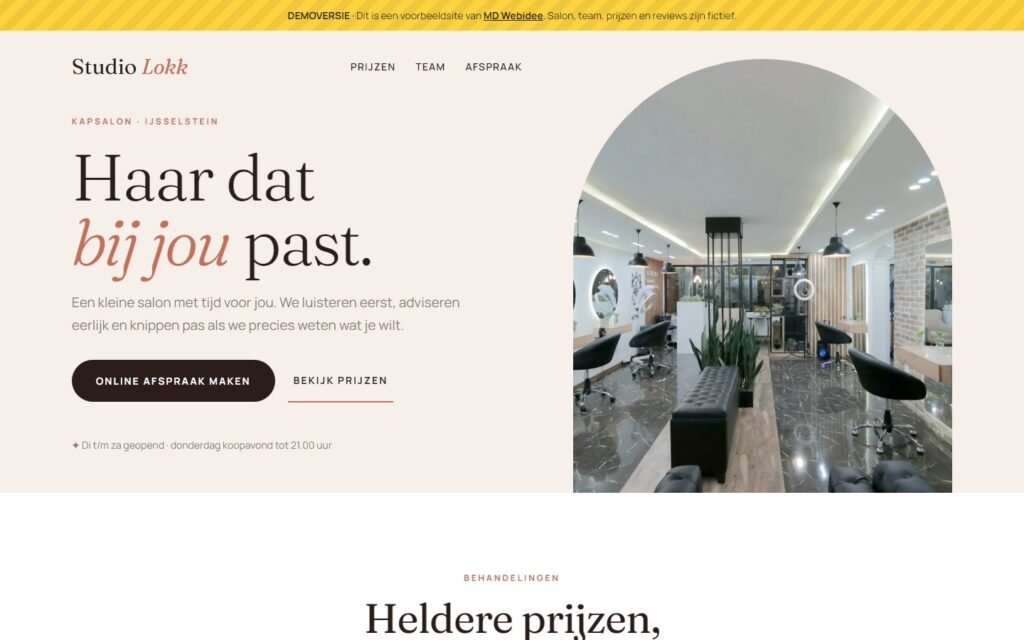 Screenshot demosite kapsalon Studio Lokk