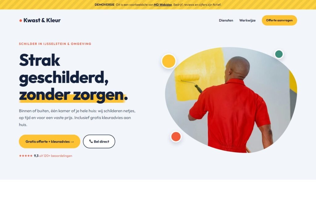 Screenshot demosite schilder Kwast & Kleur